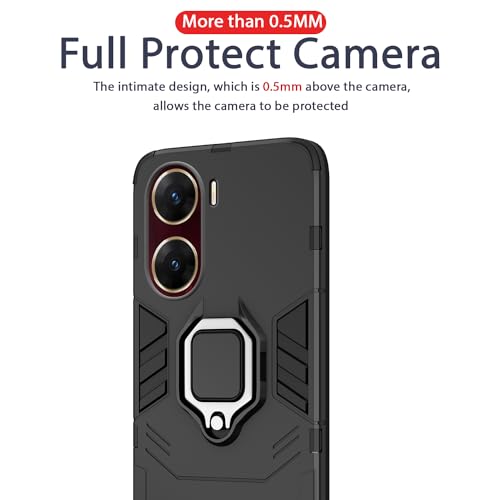 Image of Pikkme Vivo V29e 5G Back Cover | D5 Tough Armor Bumper | 360 Protection Case | Ring Holder Stand Case for Vivo V29e 5G (Black)