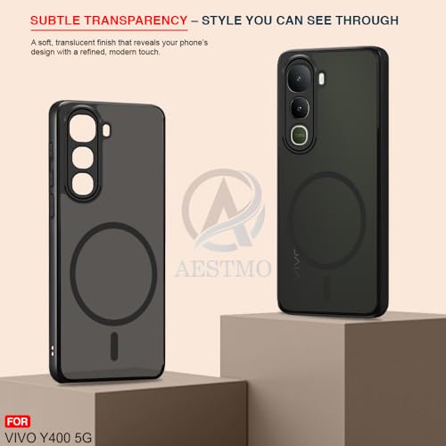 Image of AESTMO Vivo Y400 5G Back Cover | 360 Protection | Matte Frosted Hard Back Translucent | Compatible with MagSafe Accessories for Vivo Y400 5G (MagSafe Matte Hard Black Bumber)