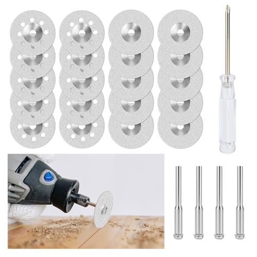 FFyeiiy 20PCS Premium 545 Diamond Cutting Wheels (22mm) with 4PCS 3mm Mandrels & Screwdriver | High-Performance Cut Off Wheel Kit for Dremel Rotary Tools