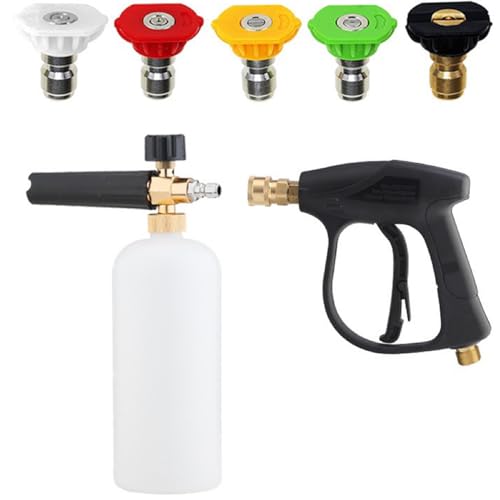 TOOSOAR Pistola de Lavado de Alta Presión con 1L Ajustable Cañón de Espuma Boquilla Dispensador de Jabón Botella, Kits de Limpieza de Arandela de Chorro de M22-14 mm para Manguera Karcher