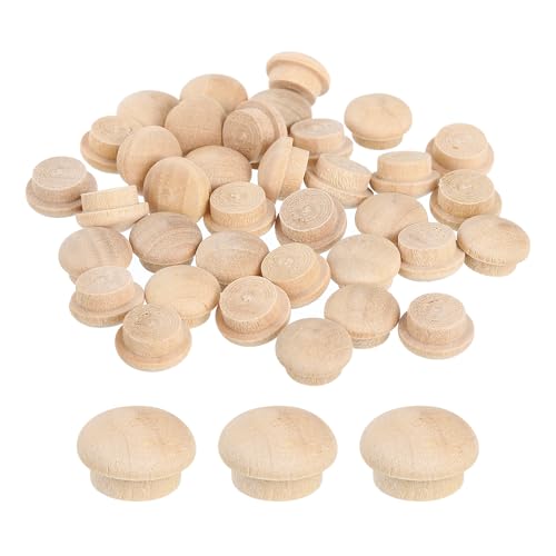 Image of uxcell 60Pcs Wood Button Plugs, 10mm /0.39 inch Hardwood Screw Hole Plug Mushroom Wooden Caps Buttons Wood Plug for Furniture Woodworking Craft Decor (13mm x 10mm)