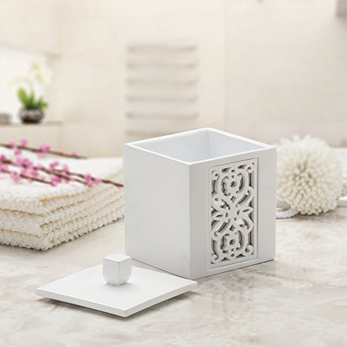 Creative Scents White Qtip Holder With Lid - Decorative Cotton Ball Jar - Durable Cotton Swab Container - Beautiful Bathroom Vanity Accessories - Elegant Bath Storage - (Mirror Janette Style) #TOP4