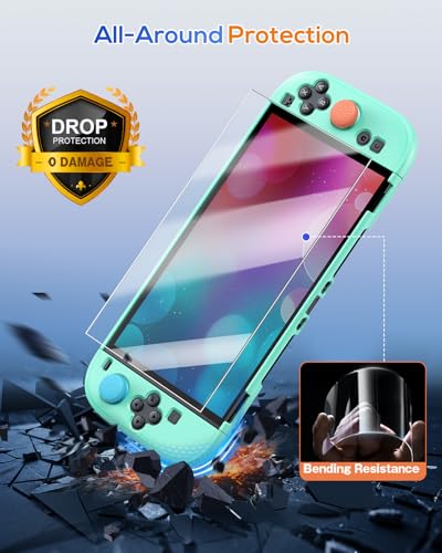Image of FYOUNG Switch 2 Protective Case Set, Dockable Cute Cover Hard Shell for Nintendo Switch 2 Console Accessories,Travel-Friendly,Kickstand Cutouts(Color‑Matched to Light Green Switch 2 Controller)
