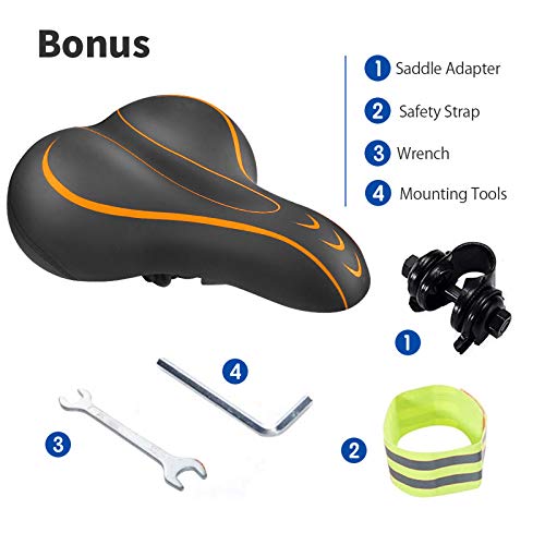 BLUEWIND Most Comfortable Bicycle Seat, Bike Seat Replacement with Dual Shock Absorbing Ball Wide Bike Seat Memory Foam Bicycle Gel Seat with Mounting Wrench (Orange)