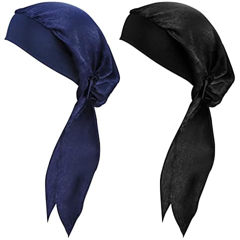 beifon 2Pcs Head Scarfs for Women Soft Bamboo Chemo Headwear Breathable Ladies Turban Hats Elastic Head Warps Coverings Headwrap Sleep Beanie Cap for Hair Loss Cancer (Black + Navy) Cover