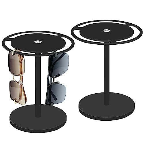 Bigfety Sunglasses Holder Organizer with 360 Rotating, Acrylic Eyeglasses Storage Rack, Eyewear Display for Stand, 2 Pack, Black