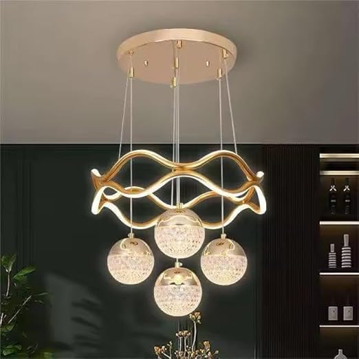 Image of Luxury Modern K9 Crystal Chandelier Lighting Fixture | Italian Style 4-Light Crystal Chandelier Ceiling Light for Living Room, (Gold)