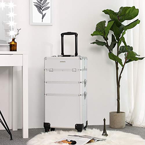 SONGMICS Kosmetikkoffer, professioneller Make-up Koffer, 3-in-1 Schminkkoffer für Reisen, großer Trolley für Friseure… – Bild 3