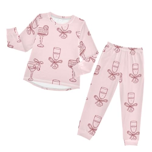 Pink Margarita Cocktail Soft Pajama Set for All Seasons,Breathable Pjs Long Sleeve Sleepwear,Comfy Loungewear 2 Piece Underwear Set 5T