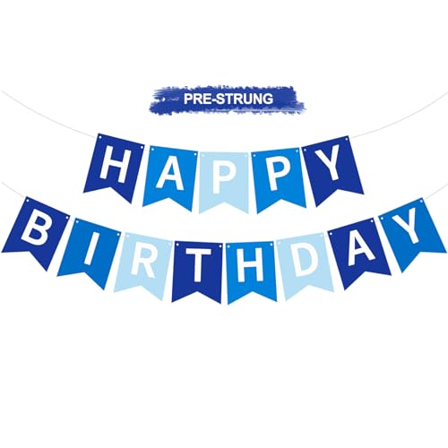 RICHHHA Happy Birthday Banner Pre-Strung Birthday Decorations Birthday Party Backdrop Sign Garland Party Supplies for Women Men Boys Girls NO-DIY Nary Blue