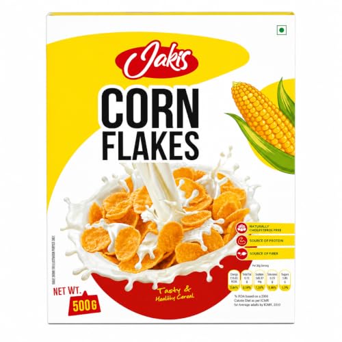 Jakis Premium Corn Flakes Original | 500g | Nourishing Breakfast | Cholesterol Free | High in Vitamins B1 B2 B3 D & Iron | Quick & Easy Breakfast