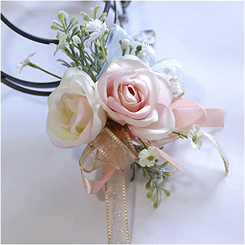 Boutonnière de mariage et corsage de poignet rose à offrir au cortège