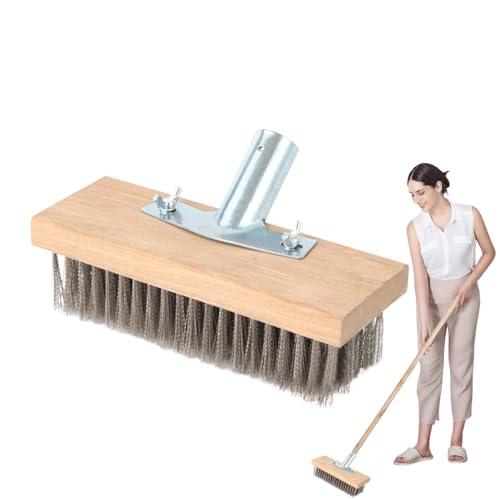 フロアスクラブブラシ、屋外用ほうきブラシ、隙間掃除用コケ除去用硬い毛、ワイヤーほうきハンドル付きスチールほうき、長いハンドルの屋外床とプールの硬質床用ステンレススチールブラシ, 20cm brush head, MKF5S107MQJ39HN8AEK