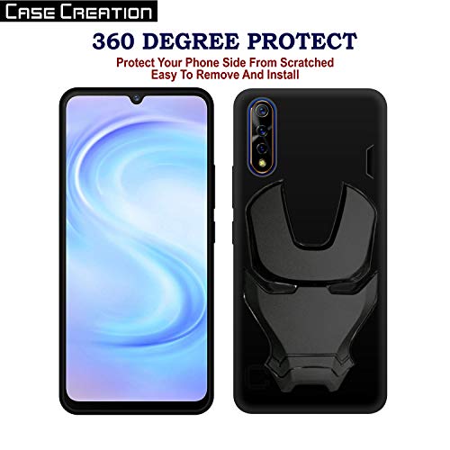 Image of COVERLY Official 3D Smooth Feel Avenger Logo Mask Soft Rugged Grip Iron Man Engraved Cartoon Movie Engraved Silicone Rubber Matte Back Cover for Xiaomi Redmi 9A / Redmi 9A - HD Black Avenger