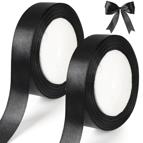 tenn well Geschenkband Schwarz 20mm 44M Satinband Breit Geschenkband Schleifenband für Geschenkverpackung Brautstrauß Basteln Geburtstag Hochzeit Dekoration