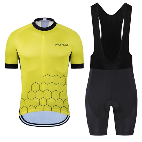 Men's Cycling Jersey Set Road Bike Shorts Sleeves Jersey Zipper Pokcet Bib Shorts with 20D Gel Pad...
