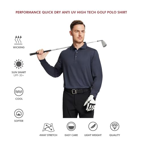 Image of Mens Polo Shirts Short and Long Sleeve Casual Solid Stylish Dry Fit Performance Designed Collared Golf Polo Shirts for Men