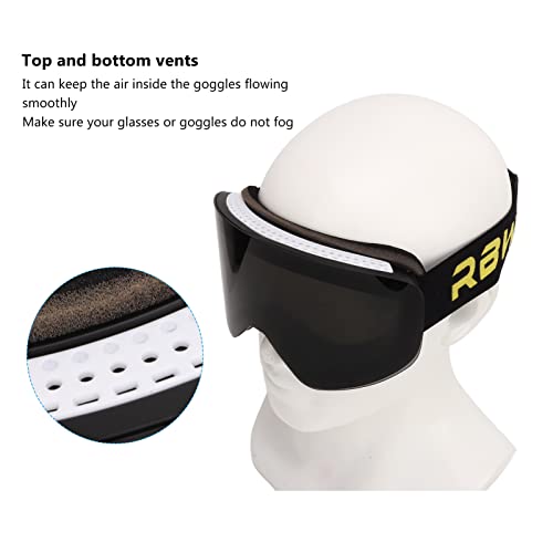 Anti-fog Ski Goggles, Side Clips Black TPU Protective Frame Adjustable Strap OTG Ski Goggles for Air Travel (Black Lens) - Image 3