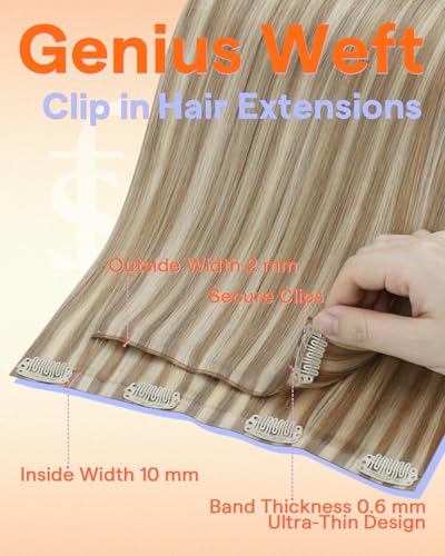 Image of Full Shine Invisible Seamless Clip in Hair Extensions, Blonde Highlights