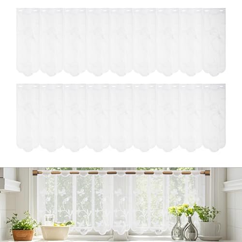 Lot de 2 rideaux brise-bise, rideaux brise-bise semi-transparents blancs, rideaux modernes, rideaux semi-transparents à motifs floraux pour fenêtre de...
