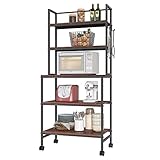 CJMM レンジ台 5段式 レンジラック レンジボード レンジおき 台 電子レンジ台 キッチン収納ラック 食器棚 キッチン 省スペース 幅約60×奥行き約40×高さ約167cm 赤