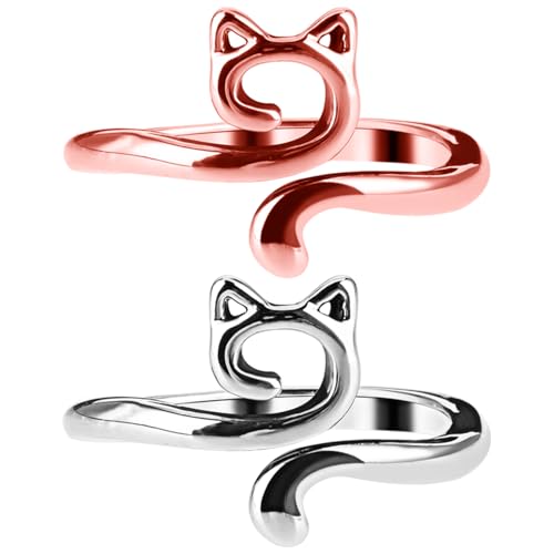 Image of YUXIANLB 2PCS Crochet Rings Tension Rings For Crocheting Cats Kitty Ears Yarn Rings Adjustable Size Knitting Annulus Metal Yarn Guide Finger Holder Rings For DIY Crafts Accessory Cute Crocheting Gifts