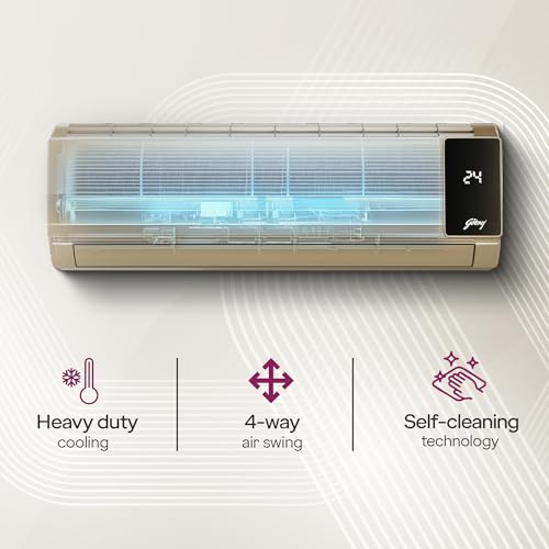 Image of Godrej 1.6 Ton 3 (5 Years Comprehensive Warranty) 5-In-1 Convertible Cooling, Inverter Split AC (Copper, 2025 Model, Heavy duty cooling at 52 C, AC 1.6T SIC 18MTC3 SZR IOT, Champagne Gold)