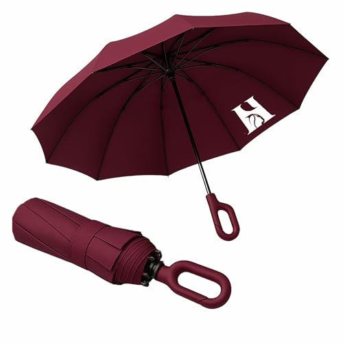 The Yumi Umbrella for Women & Girls | Premium Three-Fold | One-Hand Auto Open/Close | Intelligent Carabiner Hook Handle | 100% Windproof & UV Protection (UPF 50+) | Compact Travel Umbrella for Rain & Sun (Akane Red)