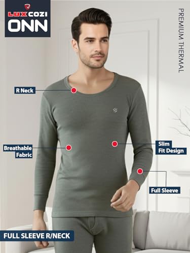 Image of Lux Cozi ONN Men's Round Neck Full Sleeve Skin Friendly Winter Wear Thermal Top and Bottom Set | Thermal Set for Men