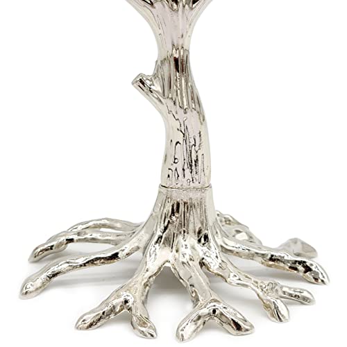The Dreidel Company Tree of Life Menorah Nickel Finish Full Size 10 Inches for Hanukkah Fits Standard Chanukah Candles - Collectible Artistic Menorah for Judaic Display