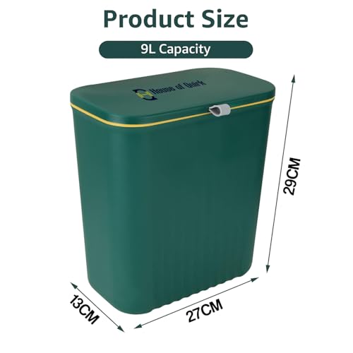 Image of House of Quirk Plastic Hanging Trash Can With Lid, Double-Sided Open Design, Cabinet Door Hanging Wall Storage Bucket for Kitchen (9 Litre Green)