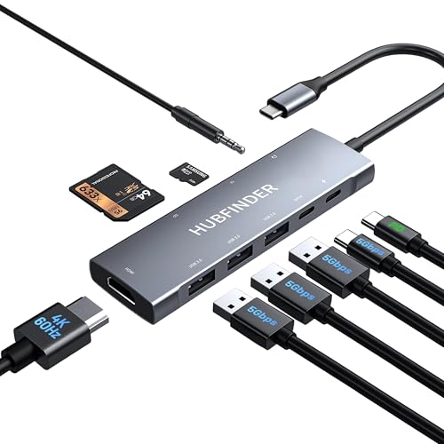 Concentrateur USB C multiprise avec lecteur carte SD et prise jack pour PC portable et tablette