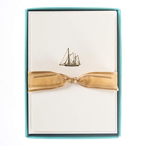 Image of Graphique Vintage Boat La Petite Presse Boxed Notecards - 10 Embellished Gold Foil Blank Cards with Matching Envelopes and Storage Box, 3.25 inch inch x 4.75 inch inch inch (L1347CB)