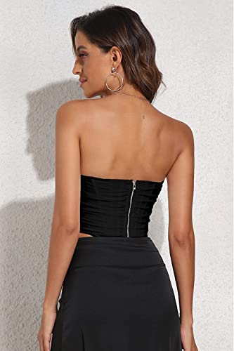 Image of Modegal Women's Strapless Boned Mesh Bustier Corset Bodyshaper Crop Top | Vintage Backless Bustier Zip Back Corset Bodyshaper Crop Top