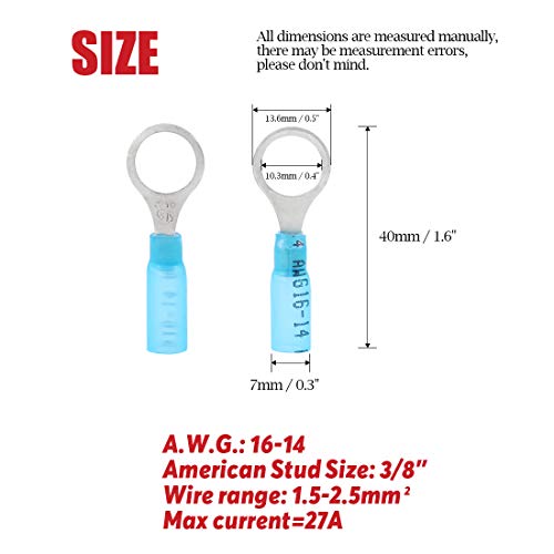 Hilitchi 50Pcs Nylon Heat Shrink Ring 16-14Awg, 3/8'' Electrical Wire Crimp Connector Crimp Connectors Insulated Terminals For Automotive,Watercraft, Electrical,Electronics #TOP1