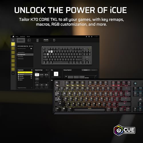 Corsair K70 CORE TKL RGB Tenkeyless Mechanical Wired Gaming Keyboard – Pre-Lubed MLX Red v2 Linear Switches, SOCD, ABS Double-Shot Keycaps, Sound Dampening, 1000Hz Polling, QWERTY NA – Black - image 9