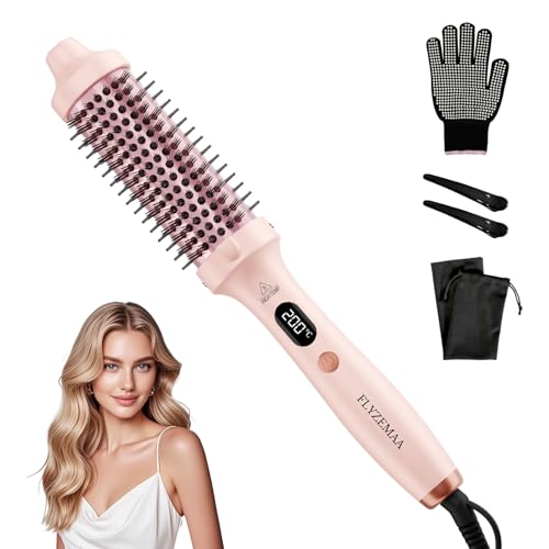 Brosse thermique FLYZEMAA, Thermal Brush 38mm pour des Boucles Naturelles, Brosse Chauffante pour 3 Niveaux de Température, Écran LCD, Double Tension, Prise...