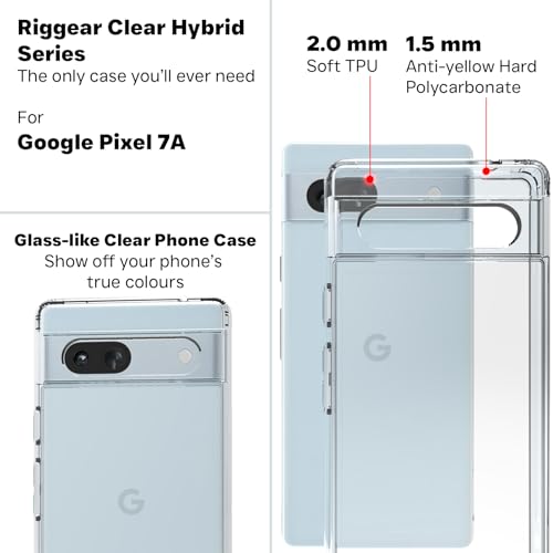 RIGGEAR Shockproof Clear Hybrid Armor Transparent Back Cover Case for Google Pixel 7A (Clear PC + TPU Bumper)