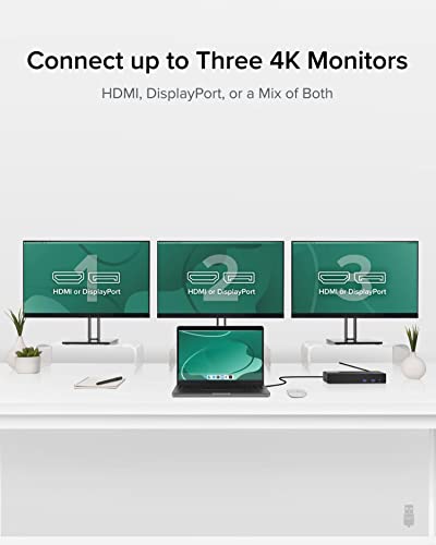 Plugable 12-In-1 Usb C Docking Station Triple Monitor, Triple 4K Displays With 3X Hdmi Or 3X Displayport, Compatible With Mac, Windows, Thunderbolt 3 & 4, Usb4, Usb-C (60W Pd, 6X Usb Ports, Ethernet) #TOP2