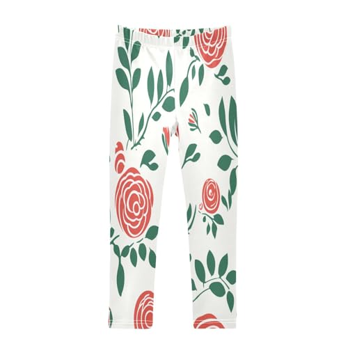 Bolaz Toddler Girls Leggings Printed Yoga Pants Leggings Green Rose Flower for Kids