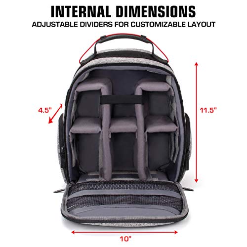 Usa Gear Portable Camera Backpack For Dslr (Gray) With Customizable Accessory Dividers, Weather Resistant Bottom And Comfortable Back Support - Compatible With Canon, Nikon And More #TOP2