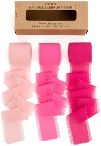 Hot Pink Pastel Pink Handmade Chiffon Ribbon,1.5" x 21Yd Frayed S...