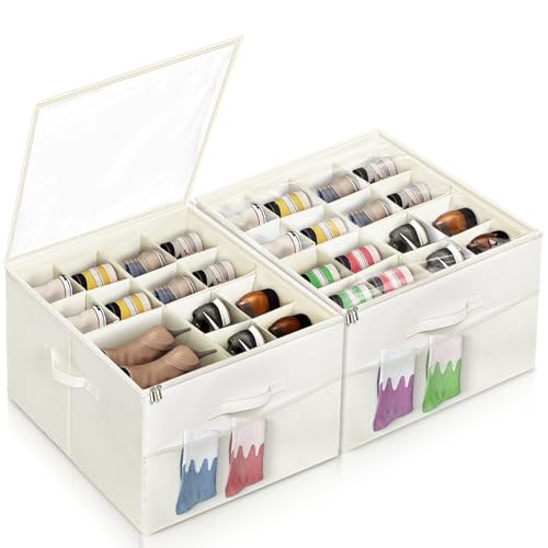 EDS FAM 2Pack Shoe Storage Organizer for Closet, Large Shoe Box Storage Containers with Clear Cover, Foldable Shoe Storage Containers Baskets Boxes Bins