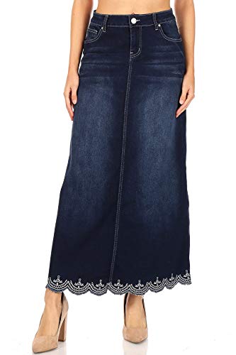 Fashion2Love Women's Juniors/Plus Size Long A-Line Stretch Denim Maxi Skirt