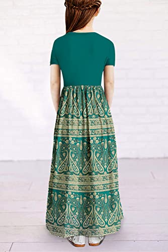 Storeofbaby Dresses For Girls Flowy Short Sleeve Patchwork Maxi With Pocket, 8-9 Years #TOP1