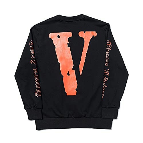 Aluo Vlone Sweatshirt Big V Letter Printed Crewneck Sweater Cotton Long-Sleeved Pullover Casual Sportswear for Boys and Girls (Black,M,Medium,Regular,Regular)