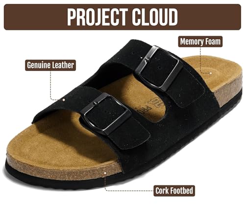 Image of Project Cloud Mens Sandals, 100% Genuine Leather Mens Slides (Heritage) | Memory Foam Insole & Cork Footbed Slides for Men Footwear Non Slip Summer Sandals for Men & Lightweight Sandals Men