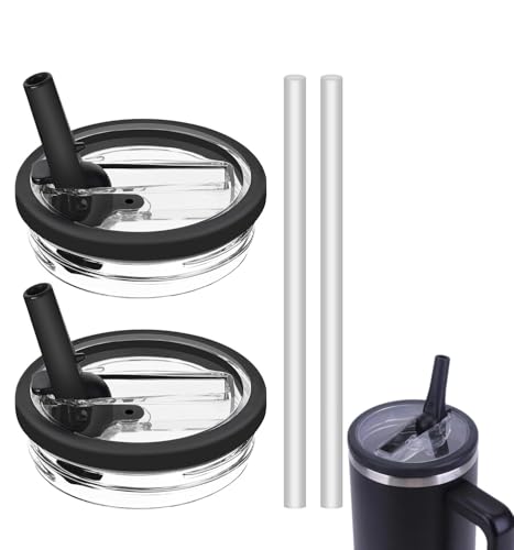 30 oz Flip Straw Lid for Stanley Cup 30 oz, Leak Proof & No Spill Replacement Lid for Stanley Quencher H2.0 (2 Pack-Black, 30 oz)