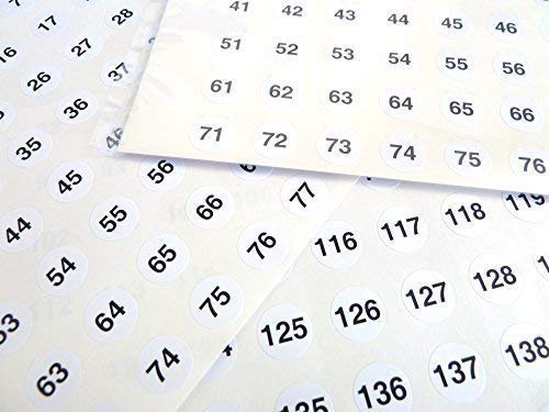 White 13mm Round Consecutive, Sequential Number Sequence Labels, Numbering Stickers, from 1-160