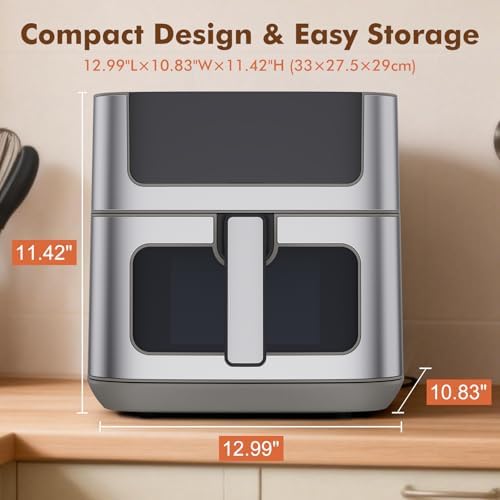 Sweetcrispy 6.34QT Air Fryer, 8-in-1 Air Fryers Oven with Visible Window, 400℉ Fast Heating, Nonstick Dishwasher-Safe Basket, Timer & Auto-Off, Stainless Steel, Grey — view 5